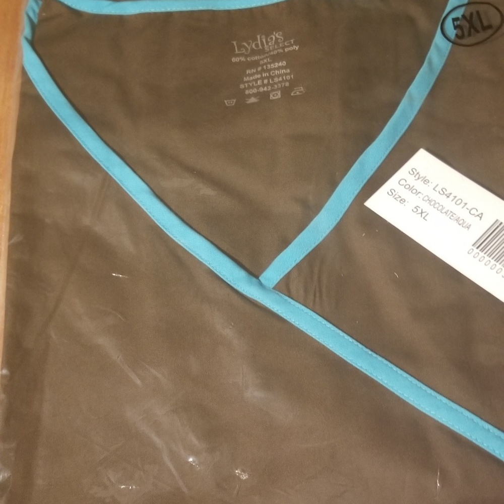 Lydia's brown/teal mock scrub set